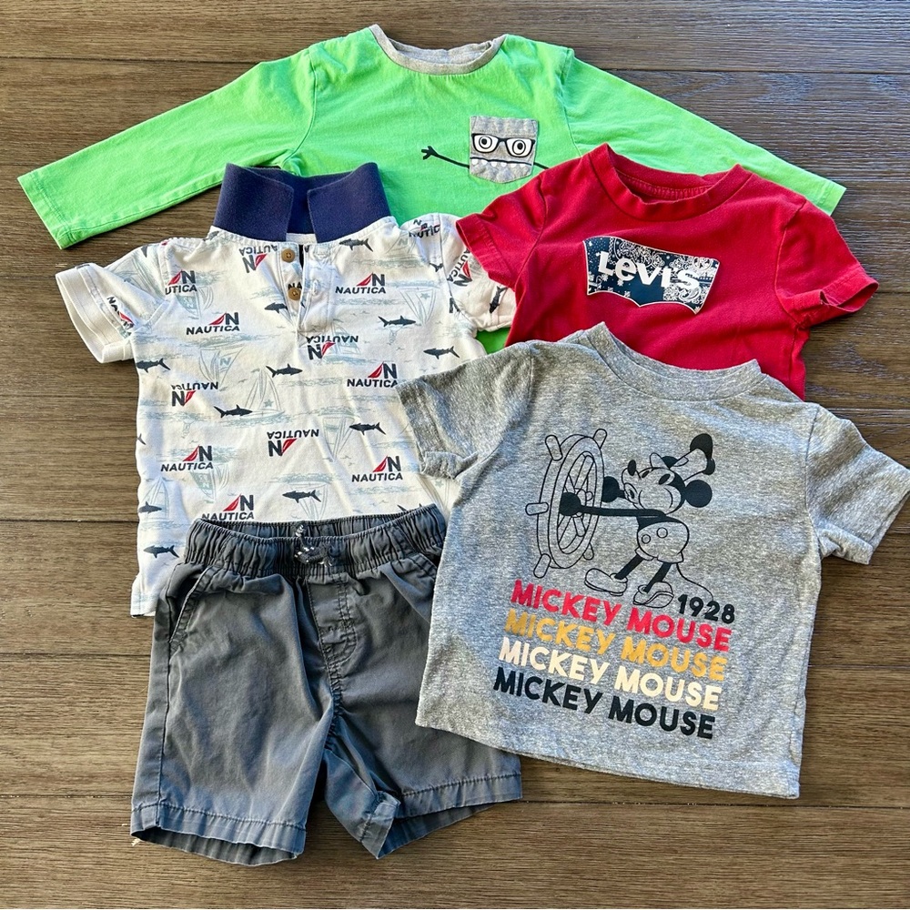 Toddler Boys 2T Shirts and Shorts Bundle - 5 items total